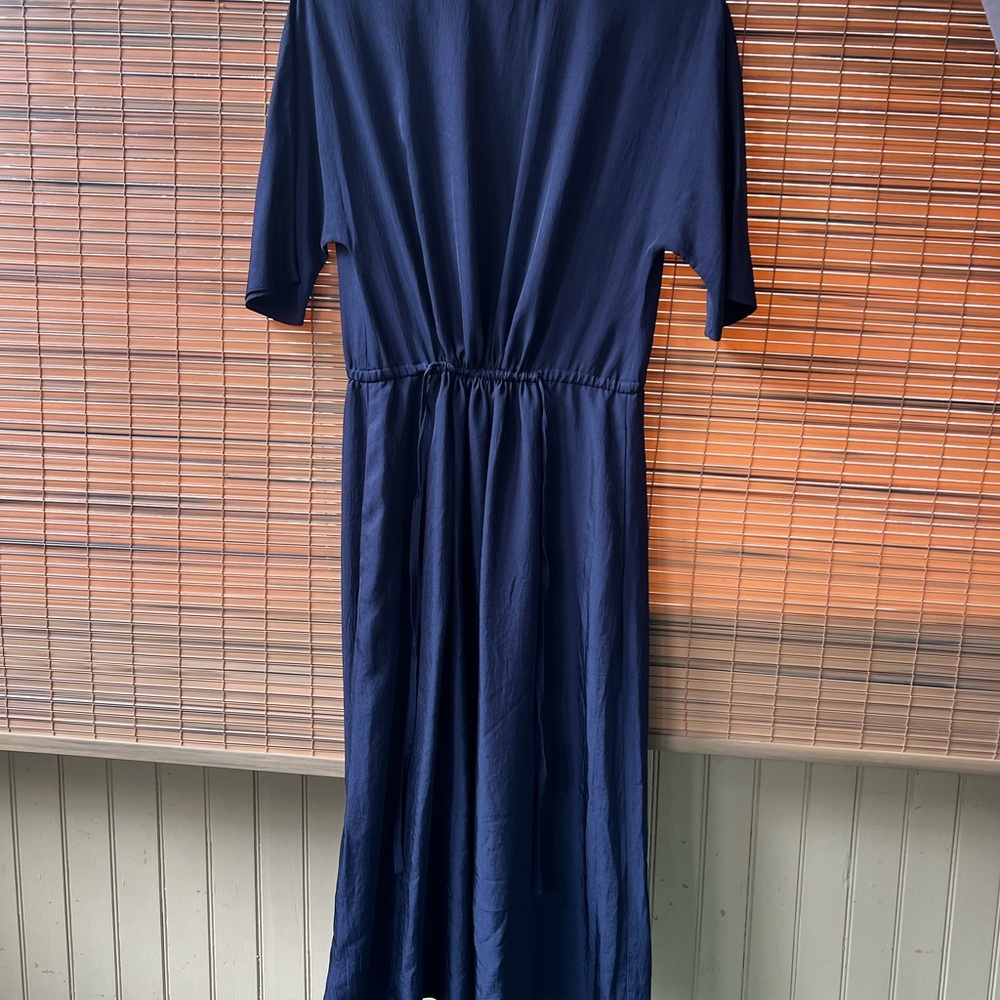 Vince Blue Sheath Dress with Crew Neck and 3/4 Sleeves